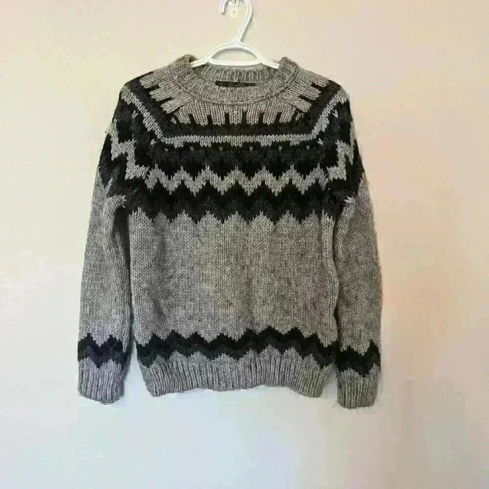 Lara Knit, Crewneck, Sweater, Grey and  Black, Size M